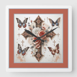 Reloj Cuadrado Cruz, Rosas y mariposas