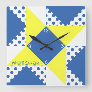 Reloj Cuadrado Cuadrado Alado - Azul y Amarillo
