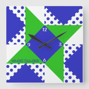 Reloj Cuadrado Cuadrado Alado - Azul y Verde