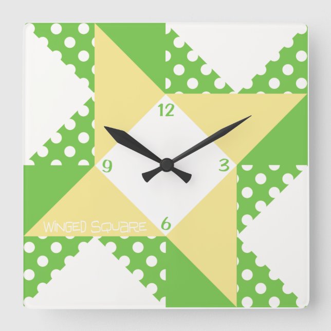 Reloj Cuadrado Cuadrado alado - Verde y Peach (Anverso)