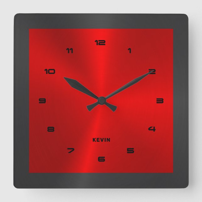 Reloj Cuadrado Cuadrado de acero inoxidable negro y rojo y metáli (Anverso)