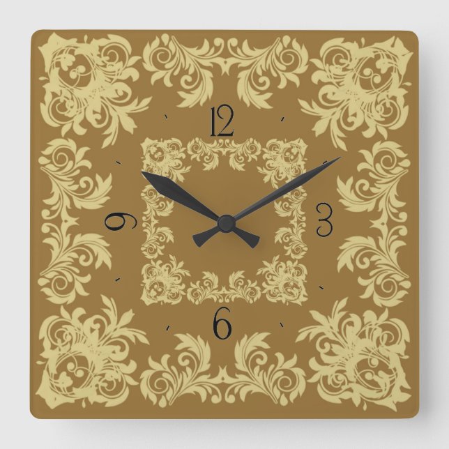 Reloj Cuadrado Cuadrado del café dorado (Anverso)