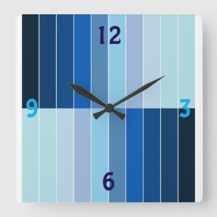 Reloj Cuadrado Cuadrado geométrico de rayas ombre azul moderno