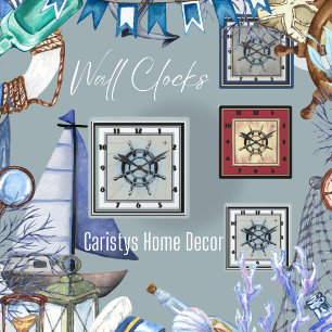 Reloj Cuadrado Cuadrado Temático Náutico Azul Faded