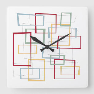 Reloj Cuadrado Cuadrados abstractos a mediados de siglo Rojo Azul