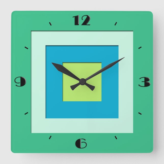 Reloj Cuadrado Cuadrados acodados mediados de siglo - verde de (Anverso)