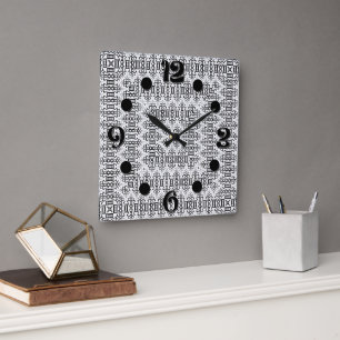 Reloj Cuadrado Cuadrados calados art déco retro negro blanco