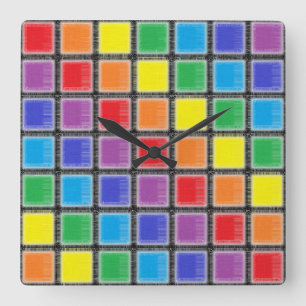 Reloj Cuadrado Cuadrados con arcoiris