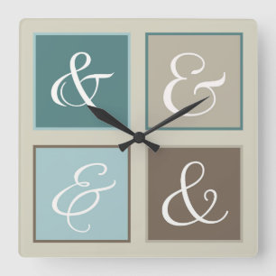 Reloj Cuadrado Cuadrados de Ampersand, Verde azulado, Azul, Marró