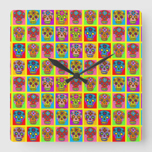 Reloj Cuadrado Cuadrados de cráneo de azúcar