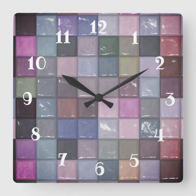 Reloj Cuadrado Cuadrados de Mosaico Multicolores (Anverso)