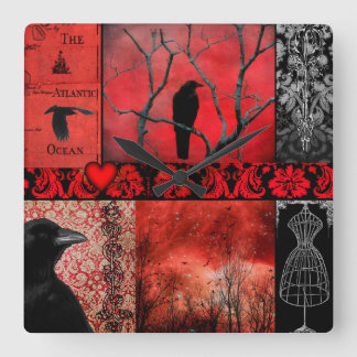 Reloj Cuadrado Cuadrados góticos rojos