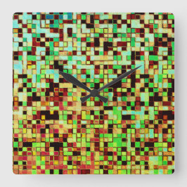Reloj Cuadrado Cuadrados o baldosas pequeñas verdes y marrones bo
