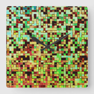 Reloj Cuadrado Cuadrados o baldosas pequeñas verdes y marrones bo