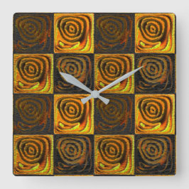 Reloj Cuadrado Cuadrados y círculos amarillentos en mosaico rústi