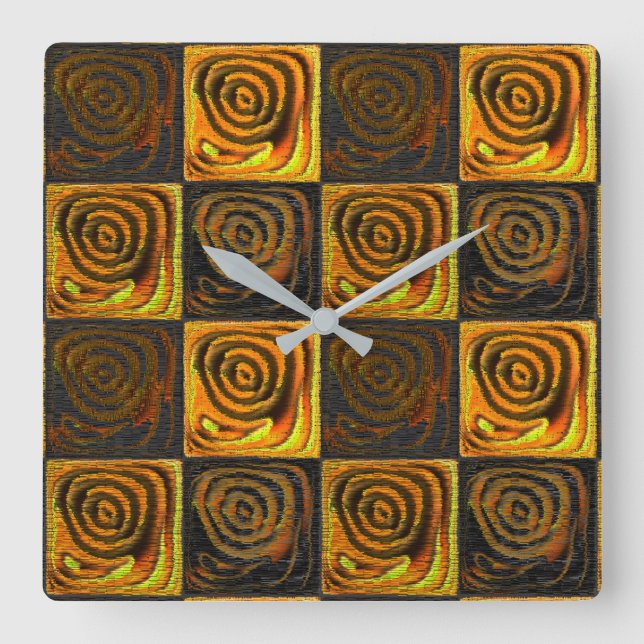 Reloj Cuadrado Cuadrados y círculos amarillentos en mosaico rústi (Anverso)