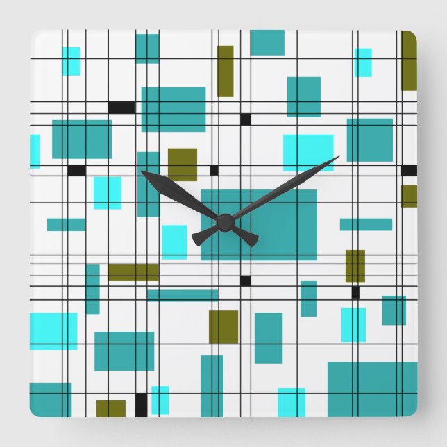 Reloj Cuadrado Cuadrícula de mediados del siglo (Anverso)