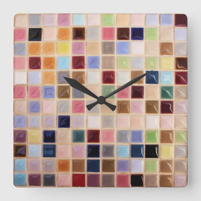 Reloj Cuadrado Cuadrícula de mosaico vintage (Anverso)