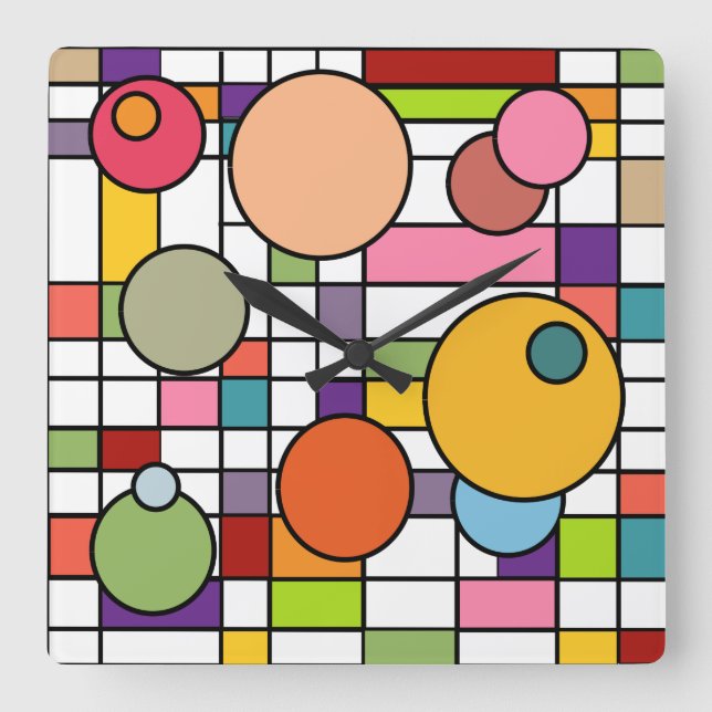 Reloj Cuadrado Cuadrícula moderna de mediados del siglo (Anverso)