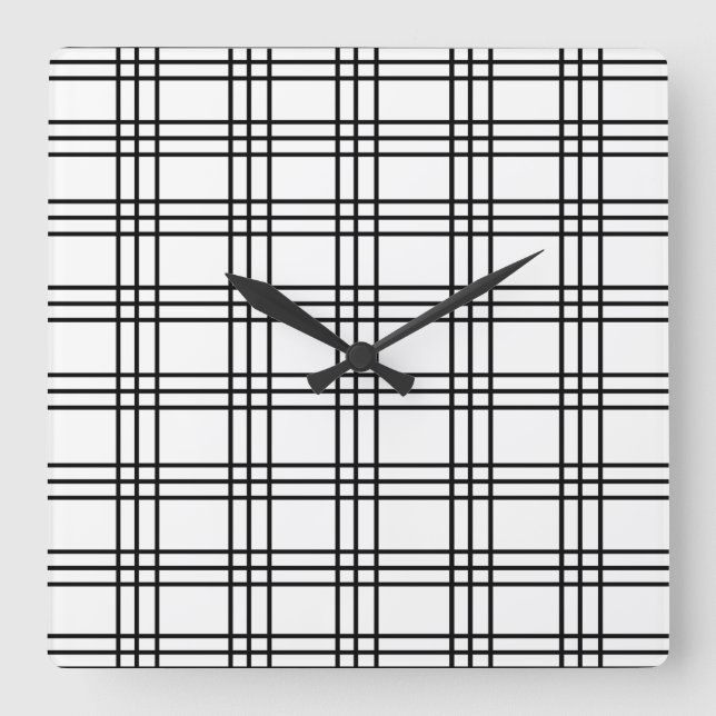 Reloj Cuadrado Cuadrícula moderna en blanco y negro (Anverso)
