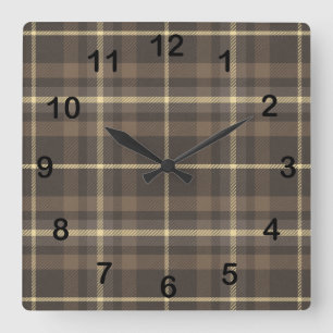 Reloj Cuadrado Cuadro de cuadros escoceses de granja rústica en b