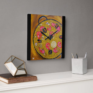 Reloj Cuadrado Cuadro de Paella De Marisco por Alfred Fox