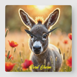 Reloj Cuadrado Cuadros de burro rojos adorables arte animal