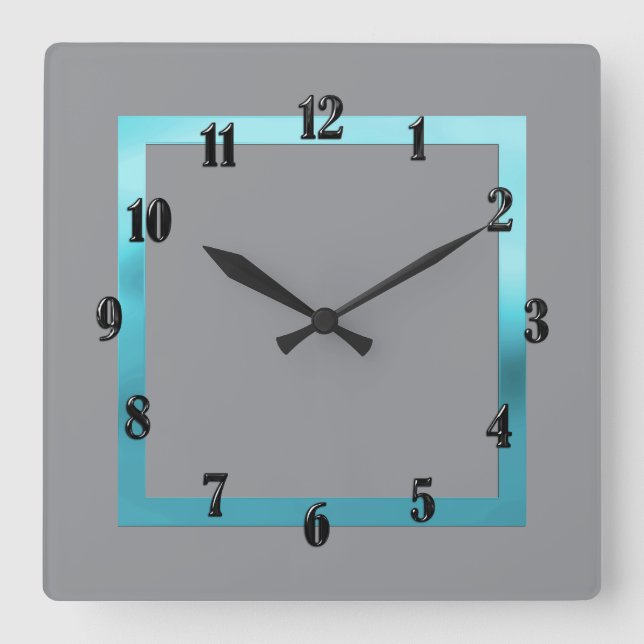 Reloj Cuadrado Cualquier color con borde turquesa (Anverso)