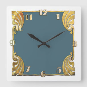 Reloj Cuadrado Cualquier color con diseño dorado art déco blanco