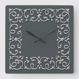 Reloj Cuadrado Cualquier color con el borde filigrí plateado