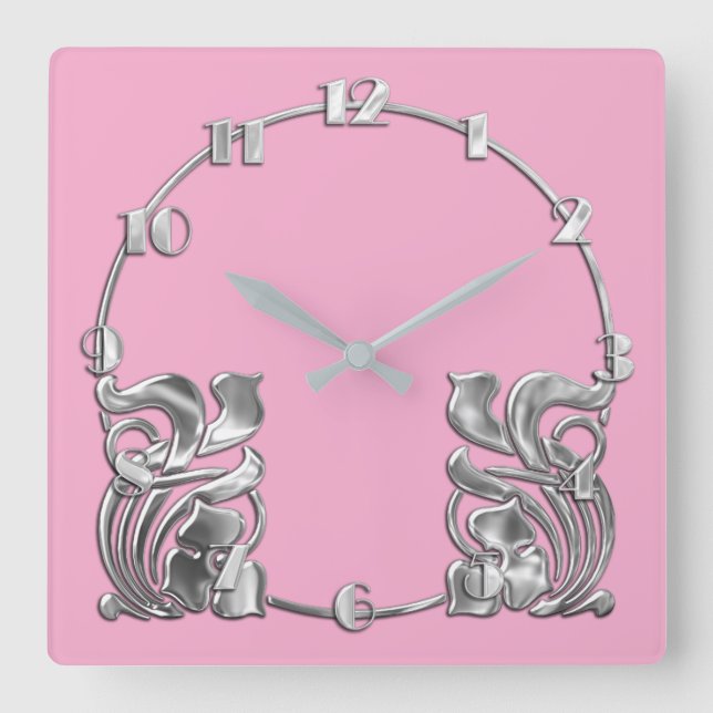 Reloj Cuadrado Cualquier diseño color Art Decó Plata (Anverso)