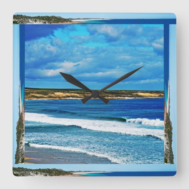 Reloj Cuadrado Cuando Llegan Las Olas De La Playa, (Anverso)