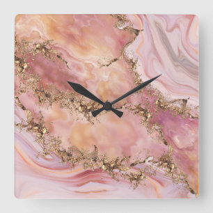 Reloj Cuadrado cuarzo Rosa y mármol rosa pastel