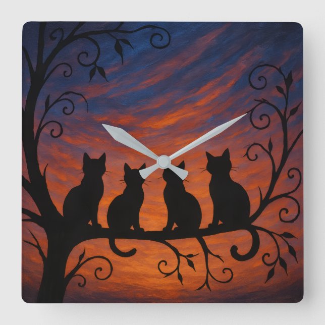 Reloj Cuadrado Cuatro Gatos Silueta (Anverso)