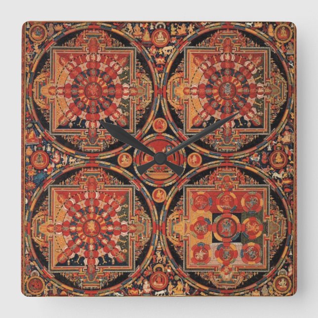 Reloj Cuadrado Cuatro Mandalas (Anverso)