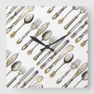 Reloj Cuadrado Cubertería de cuchara de tenedor de cuchillo