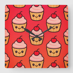 Reloj Cuadrado Cubierta de Kawaii con caras sonrientes y cereza