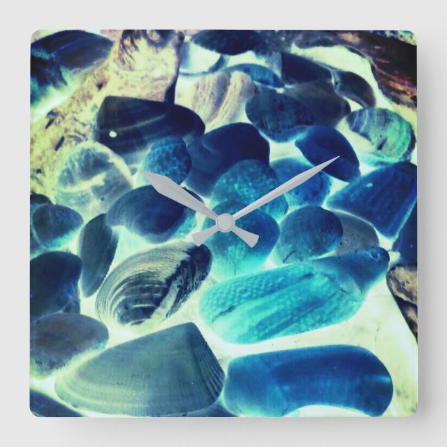 Reloj Cuadrado Cubierta de ostión marina, los colores cambiados d (Anverso)