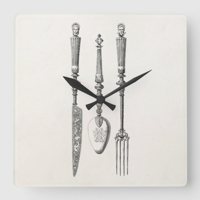 Reloj Cuadrado Cubiertos viejos de los cuchillos de la cuchara de (Anverso)