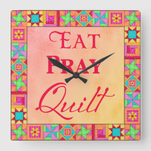 Reloj Cuadrado Cuchillo Bloque borde Arte Comer Pray Quilt Coral 