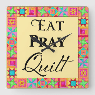 Reloj Cuadrado Cuchillo Bloquea Borde Arte Comer Pray Quilt Amari