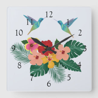 Reloj Cuadrado Cuello de pared de colibríes y flores