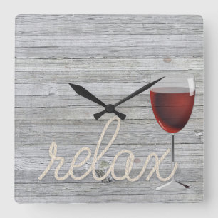 Reloj Cuadrado cuerda náutica en madera con vino y texto relajant