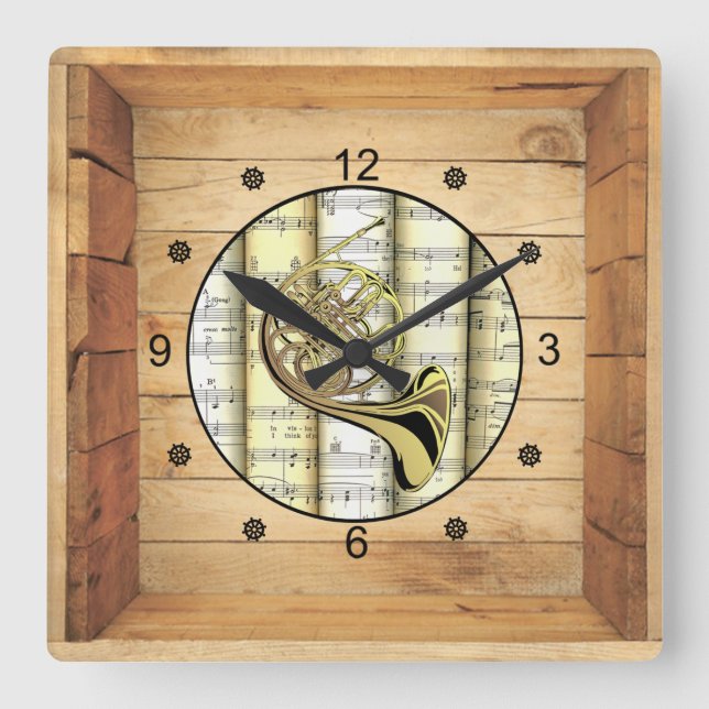 Reloj Cuadrado Cuerno francés ~ 3 Casilla de Arte Popular ~ ~ ~ (Anverso)