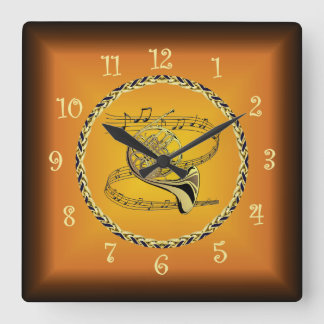 Reloj Cuadrado Cuerno Francés En Desplazamiento Musical Y Naranja