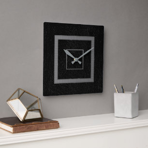 Reloj Cuadrado Cuero Negro Gris Moderno 