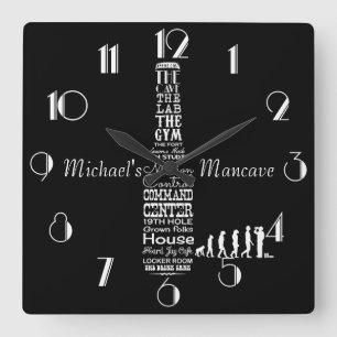 Reloj Cuadrado Cueva de hombre personalizada en negro y blanco