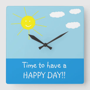 Reloj Cuadrado Cuidada Feliz Día Soleado Dibujando Azul