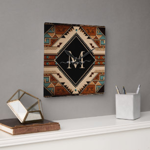 Reloj Cuadrado Cultura india americana nativa estilo boho monogra