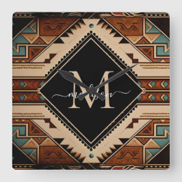 Reloj Cuadrado Cultura india americana nativa estilo boho monogra